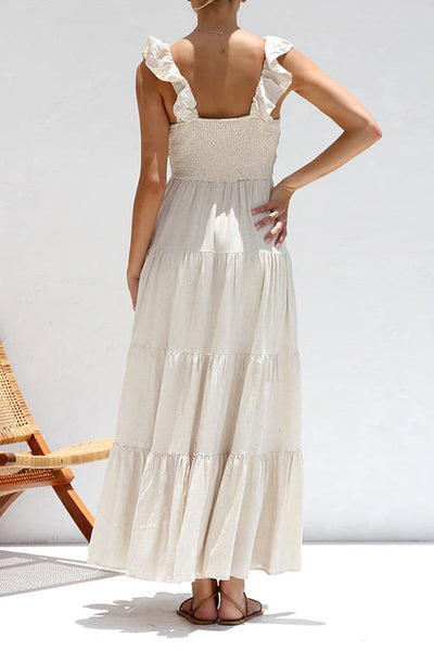 ELLA - MAXI JURK MET V-HALS EN RUCHES
